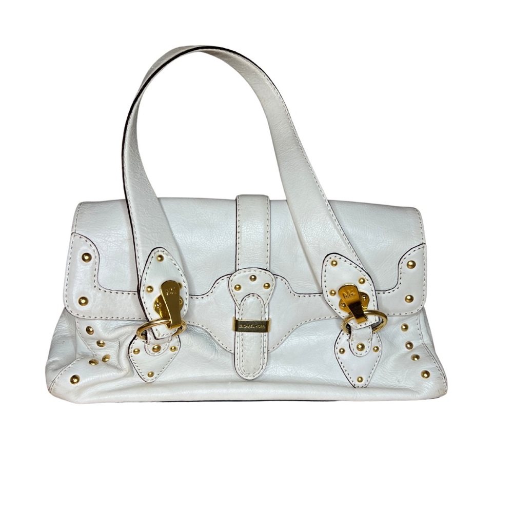 Vintage Michael Kors White Leather Gold Studded Large Handbag